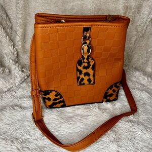 Leopard Accent Tan Shoulder Bag